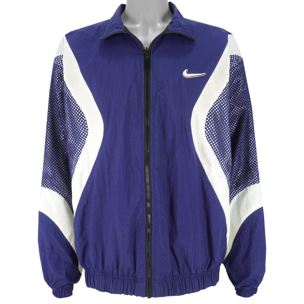 Nike - Blue & Black Swoosh Reversible Windbreaker 1990s X-Large Vintage Retro