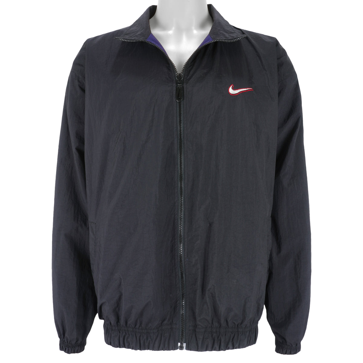 Nike - Blue & Black Swoosh Reversible Windbreaker 1990s X-Large Vintage Retro