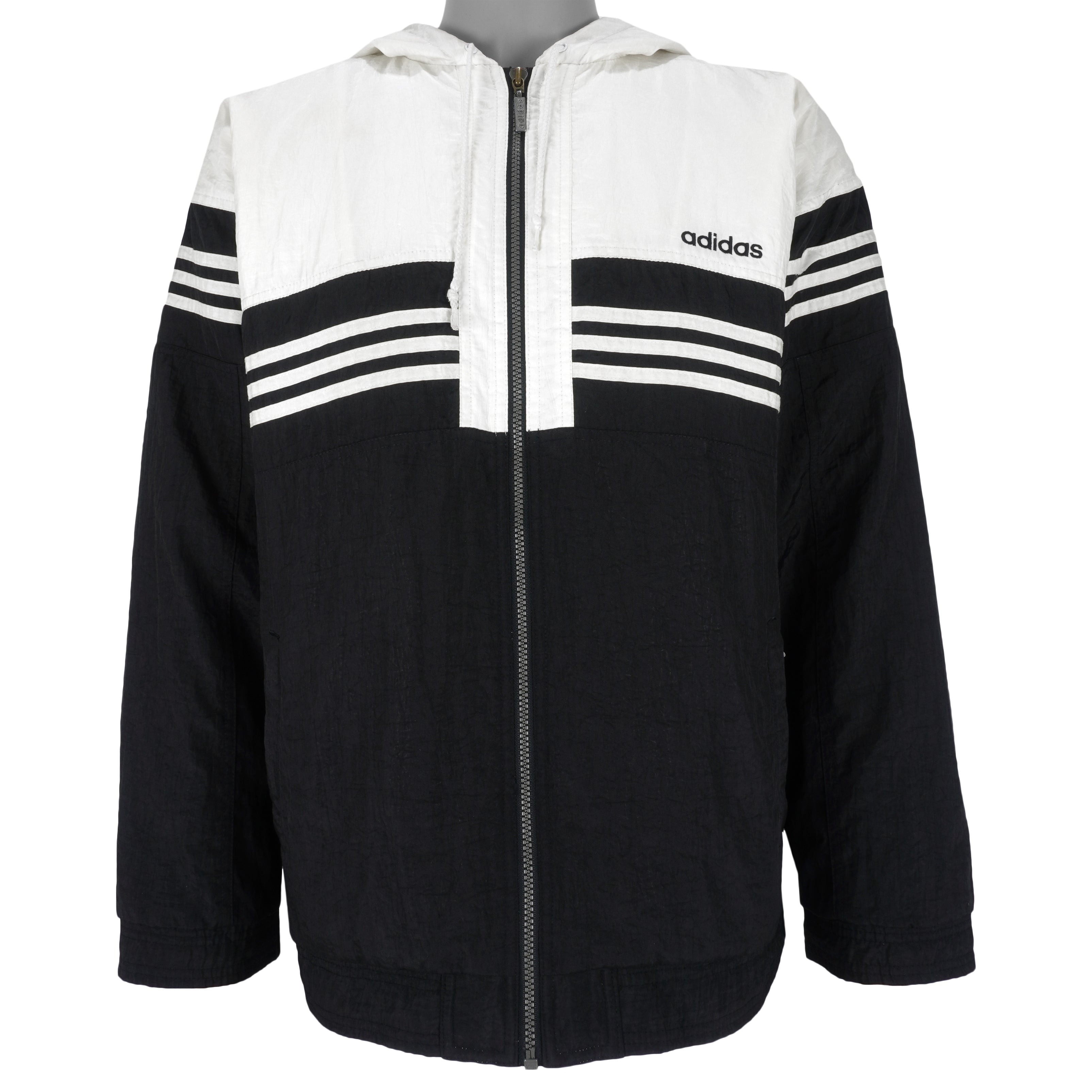 Adidas - Black & White Zip-Up Jacket 1990s Medium Vintage Retro