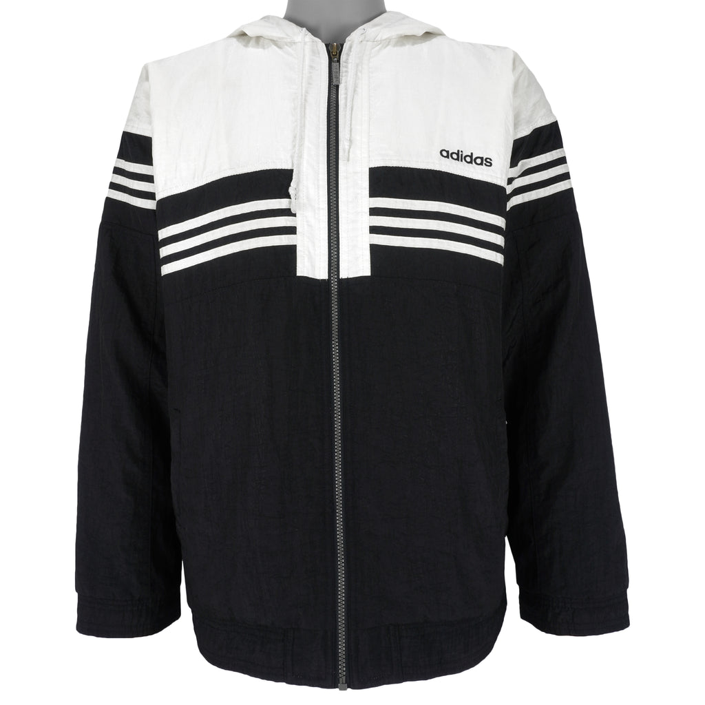 Adidas - Black & White Zip-Up Jacket 1990s Medium Vintage Retro