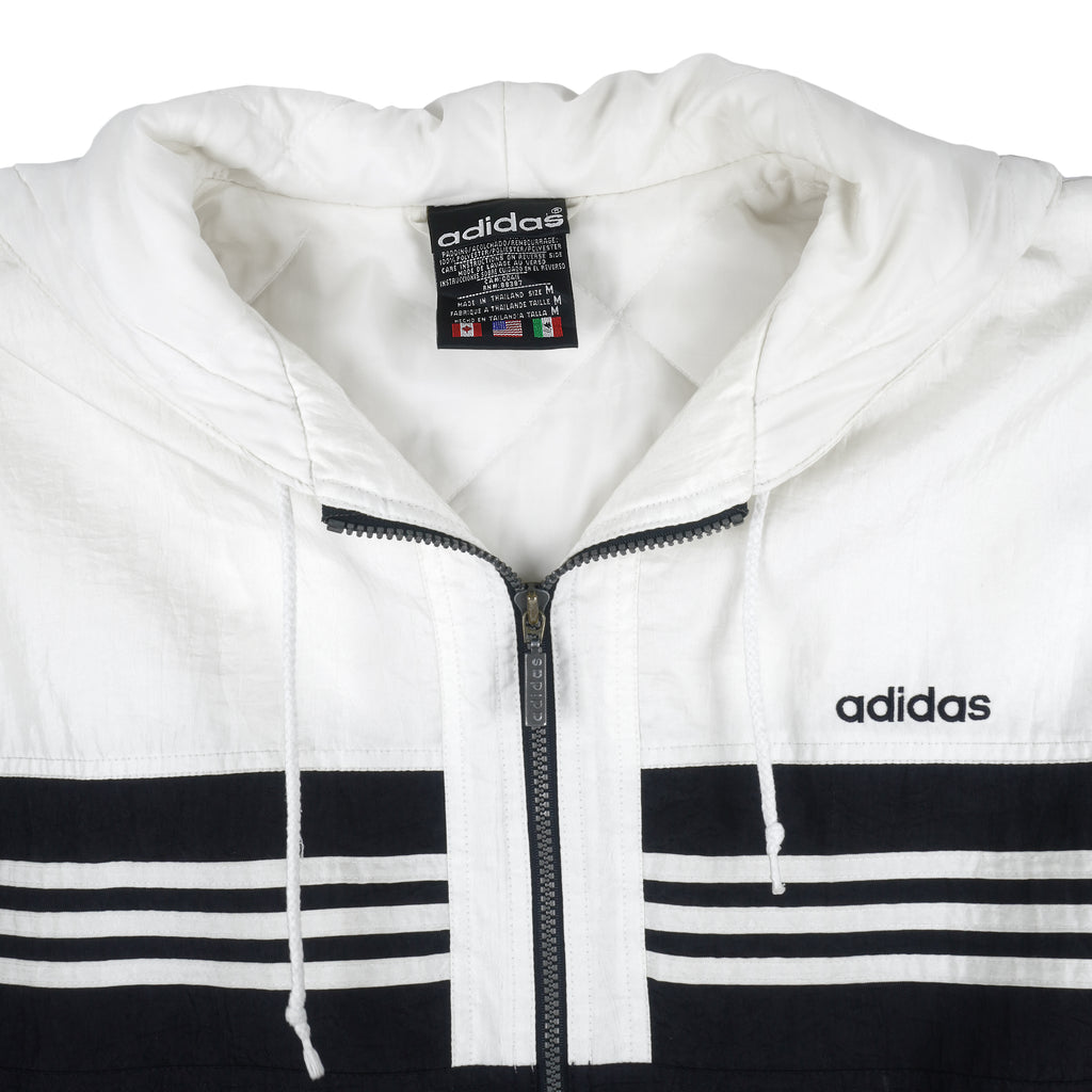 Adidas - Black & White Zip-Up Jacket 1990s Medium Vintage Retro