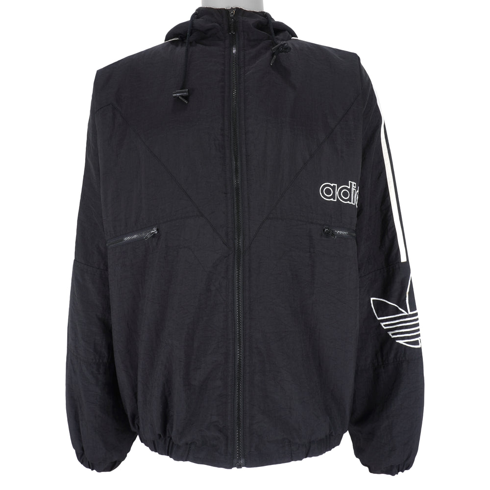 Adidas - Black Zip-Up Hooded Jacket 1990s X-Large Vintage Retro
