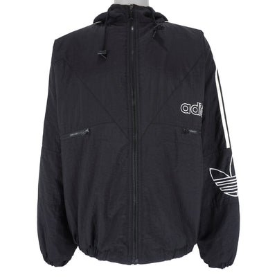 Adidas - Black Zip-Up Hooded Puffer Jacket 1990s X-Large