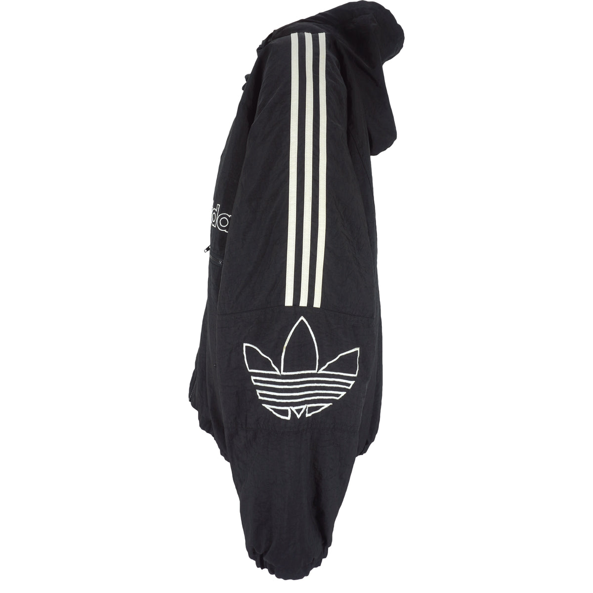 Adidas - Black Zip-Up Hooded Jacket 1990s X-Large Vintage Retro