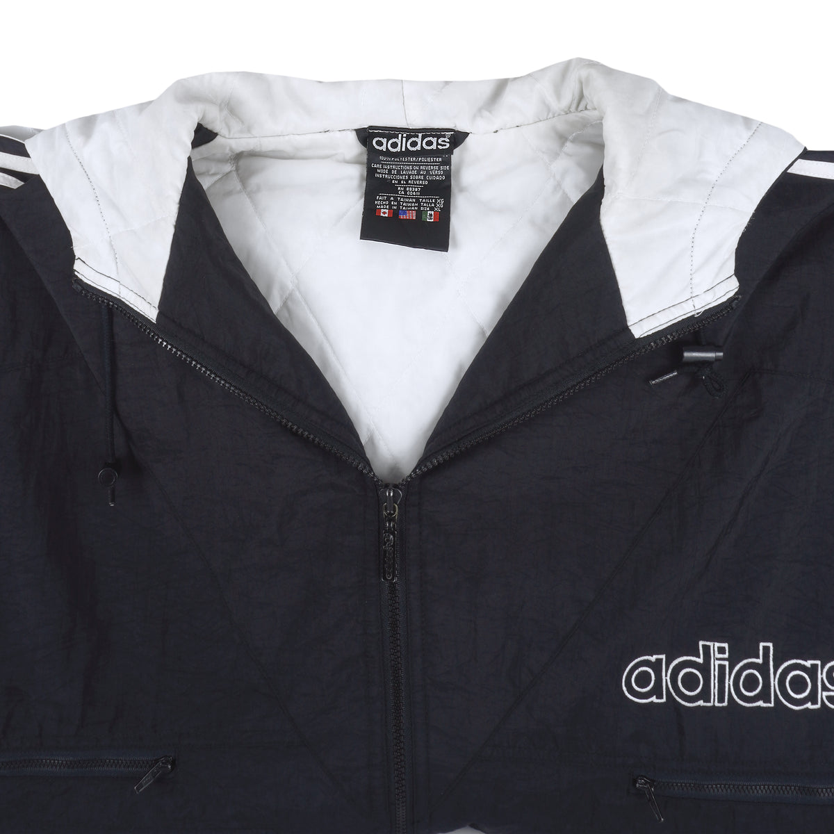 Adidas - Black Zip-Up Hooded Jacket 1990s X-Large Vintage Retro