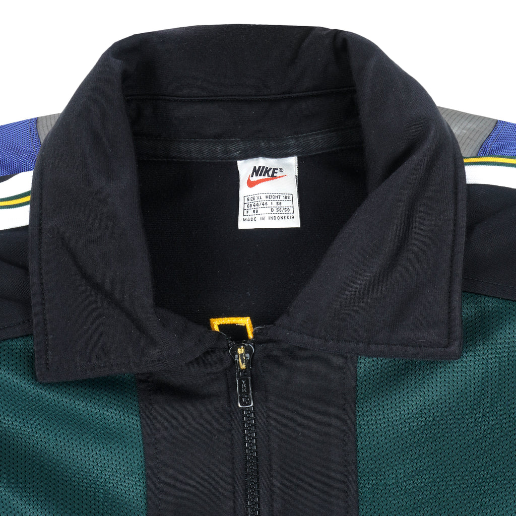 Nike - Black & Green Zip-Up T-Shirt 1990s X-Large Vintage Retro