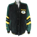 NFL - Green Bay Packers Zip Up Suede Jacket 1990s Large Vintage Retro Football
