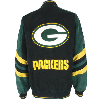 NFL (G-III) - Green Bay Packers Embroidered Zip Up Suede Jacket 1990s Large