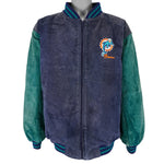 NFL (Pro Player) - Miami Dolphins Zip-Up Leather Jacket 1990s Large Vintage Retro Football