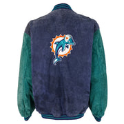 NFL (Pro Player) - Miami Dolphins Zip-Up Leather Jacket 1990s Large Vintage Retro Football
