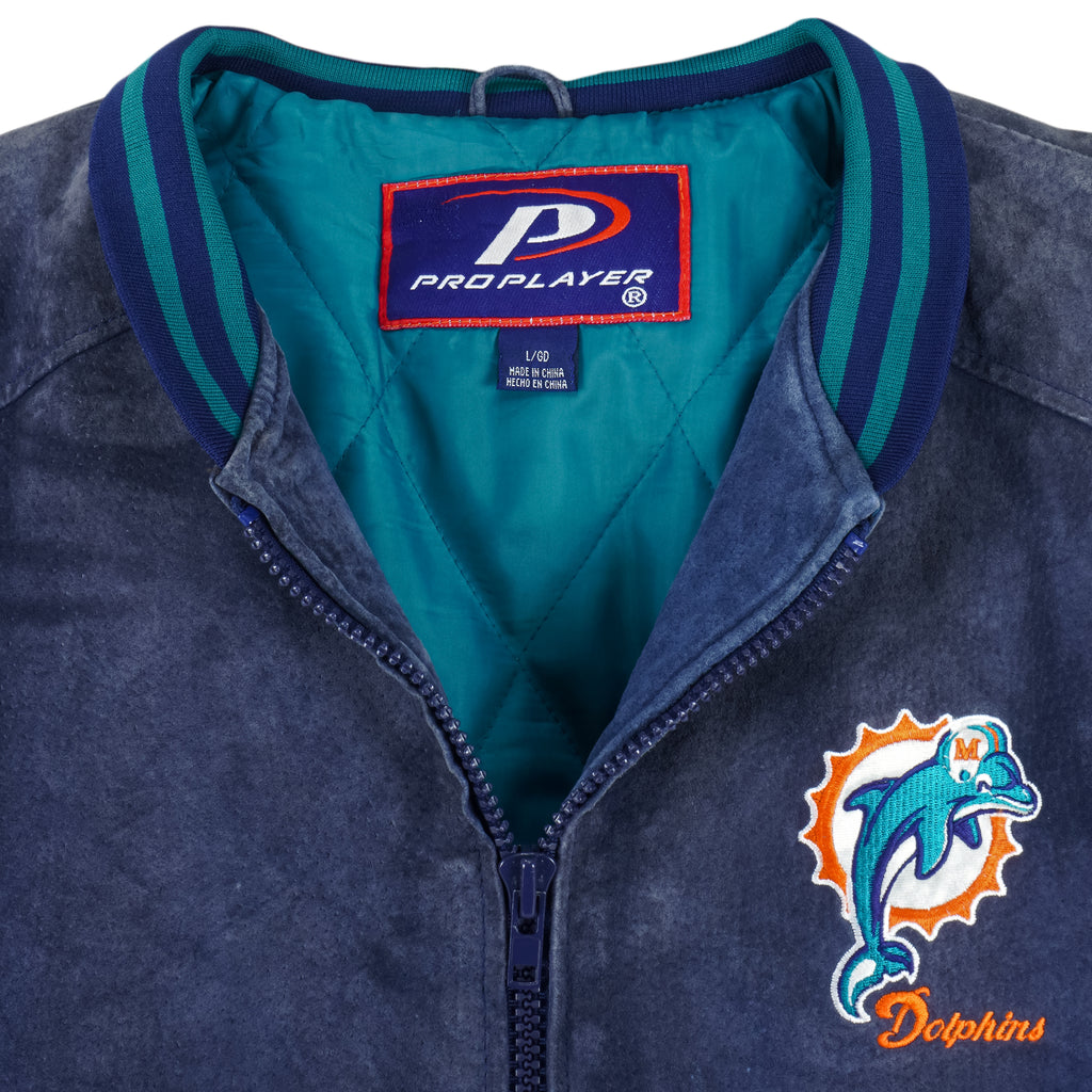 NFL (Pro Player) - Miami Dolphins Zip-Up Leather Jacket 1990s Large Vintage Retro Football