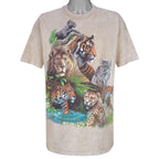 Vintage (Hanes) - Beige Cats and The World T-Shirt 1990s Large Vintage Retro