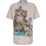 Vintage (Hanes) - Beige Cats and The World T-Shirt 1990s Large Vintage Retro