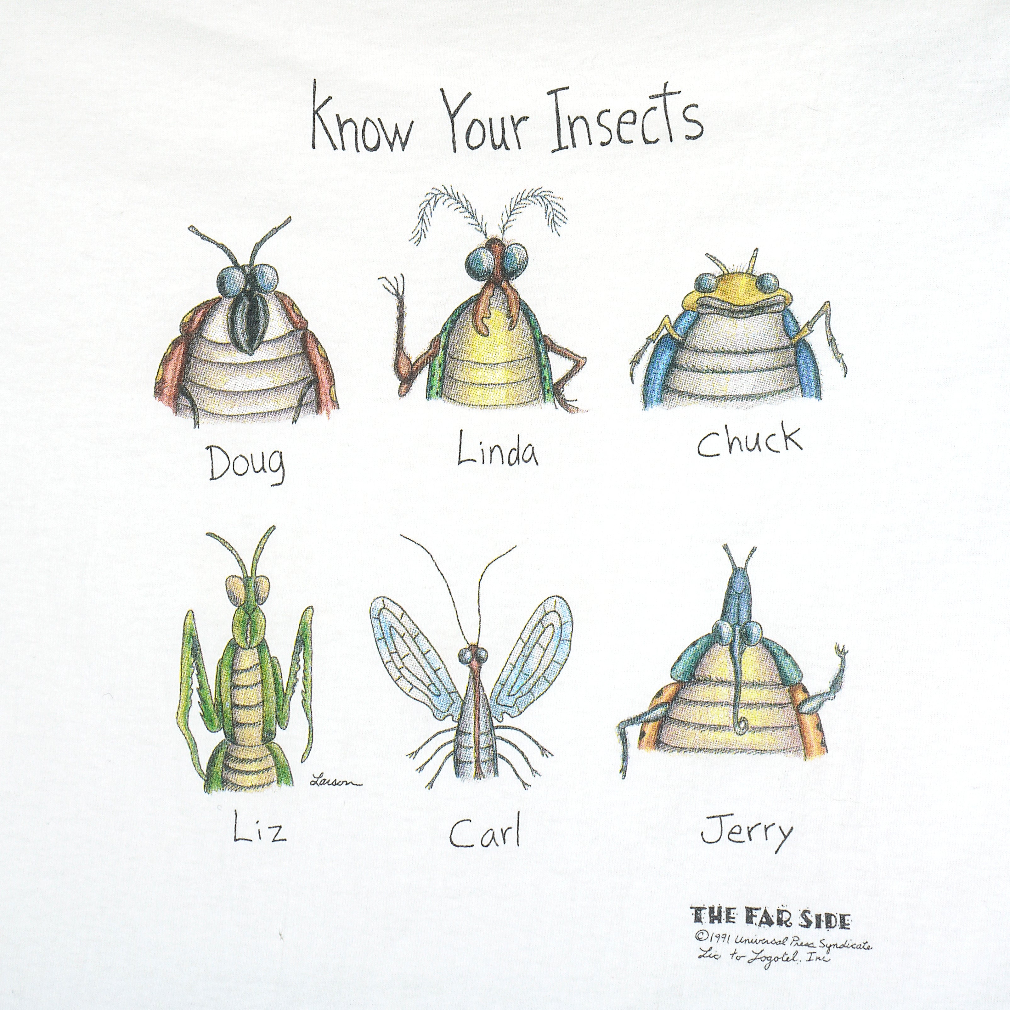 Vintage (The Far Side) - Know Your Insects T-Shirt 1991 X-Large Vintage Retro