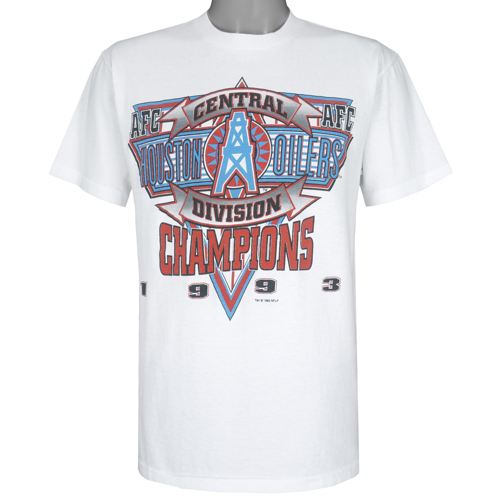 NFL (Belton) - Houston Oilers, AFC Champions Spell-Out T-Shirt 1993 Large Vintage Retro Football