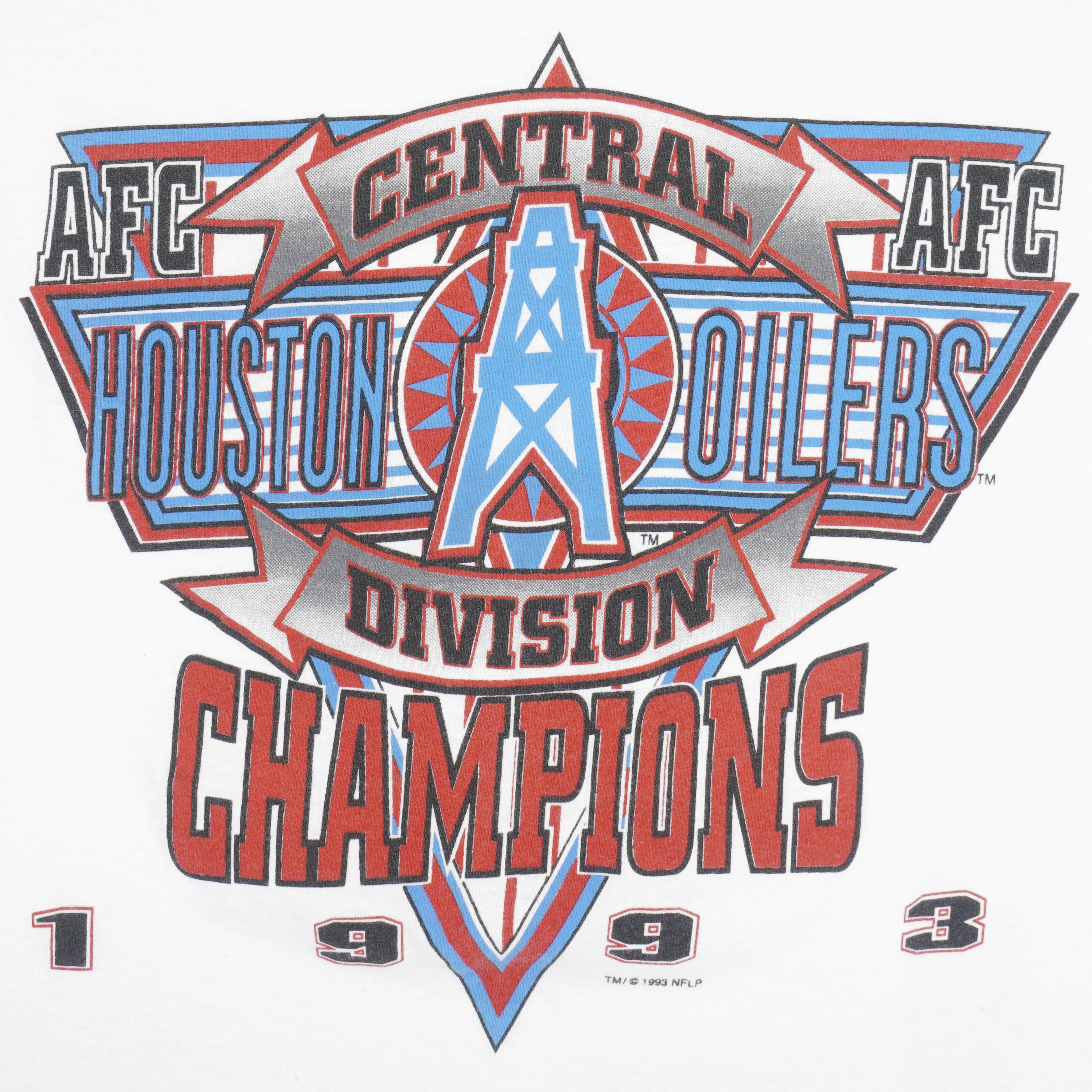 NFL (Belton) - Houston Oilers, AFC Champions Spell-Out T-Shirt 1993 Large Vintage Retro Football