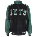 NFL - New York Jets Zip-Up Suede Jacket 1990s Large Vintage Retro Football