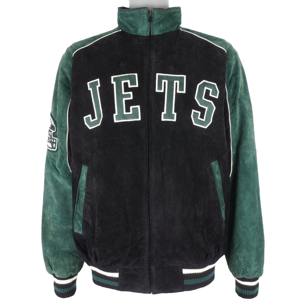 NFL - New York Jets Zip-Up Suede Jacket 1990s Large Vintage Retro Football