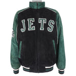 NFL - New York Jets Zip-Up Suede Jacket 1990s Large Vintage Retro Football