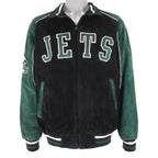NFL - New York Jets Zip-Up Suede Jacket 1990s Large Vintage Retro Football