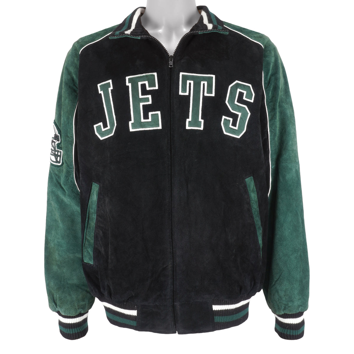 NFL - New York Jets Zip-Up Suede Jacket 1990s Large Vintage Retro Football