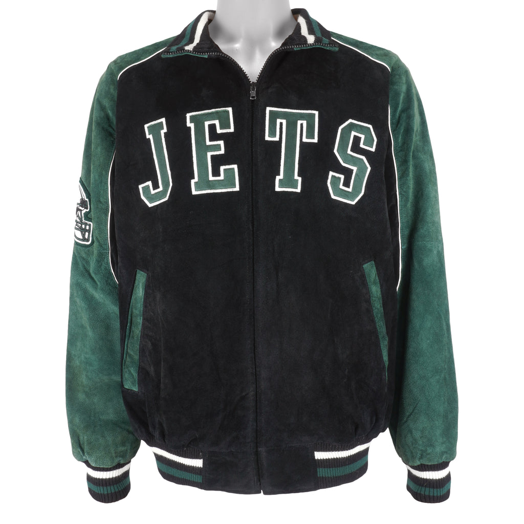 NFL - New York Jets Zip-Up Suede Jacket 1990s Large Vintage Retro Football