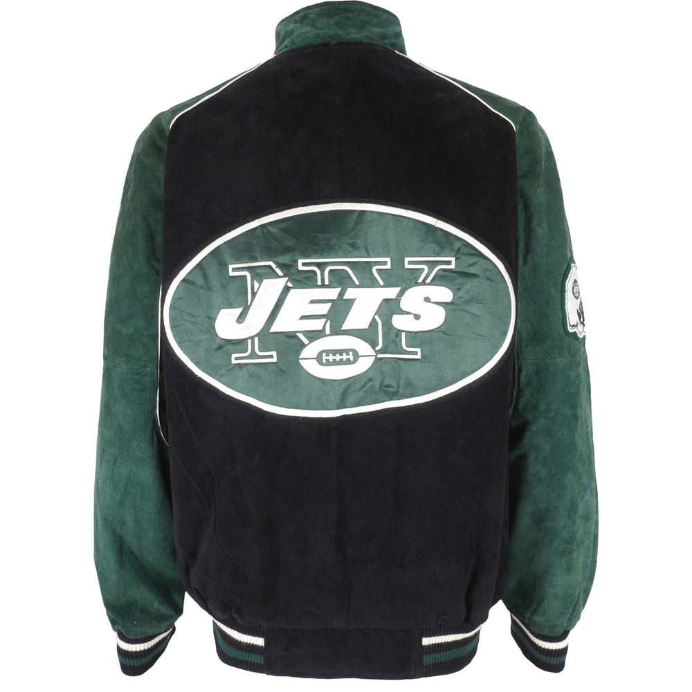 NFL - New York Jets Zip-Up Suede Jacket 1990s Large Vintage Retro Football