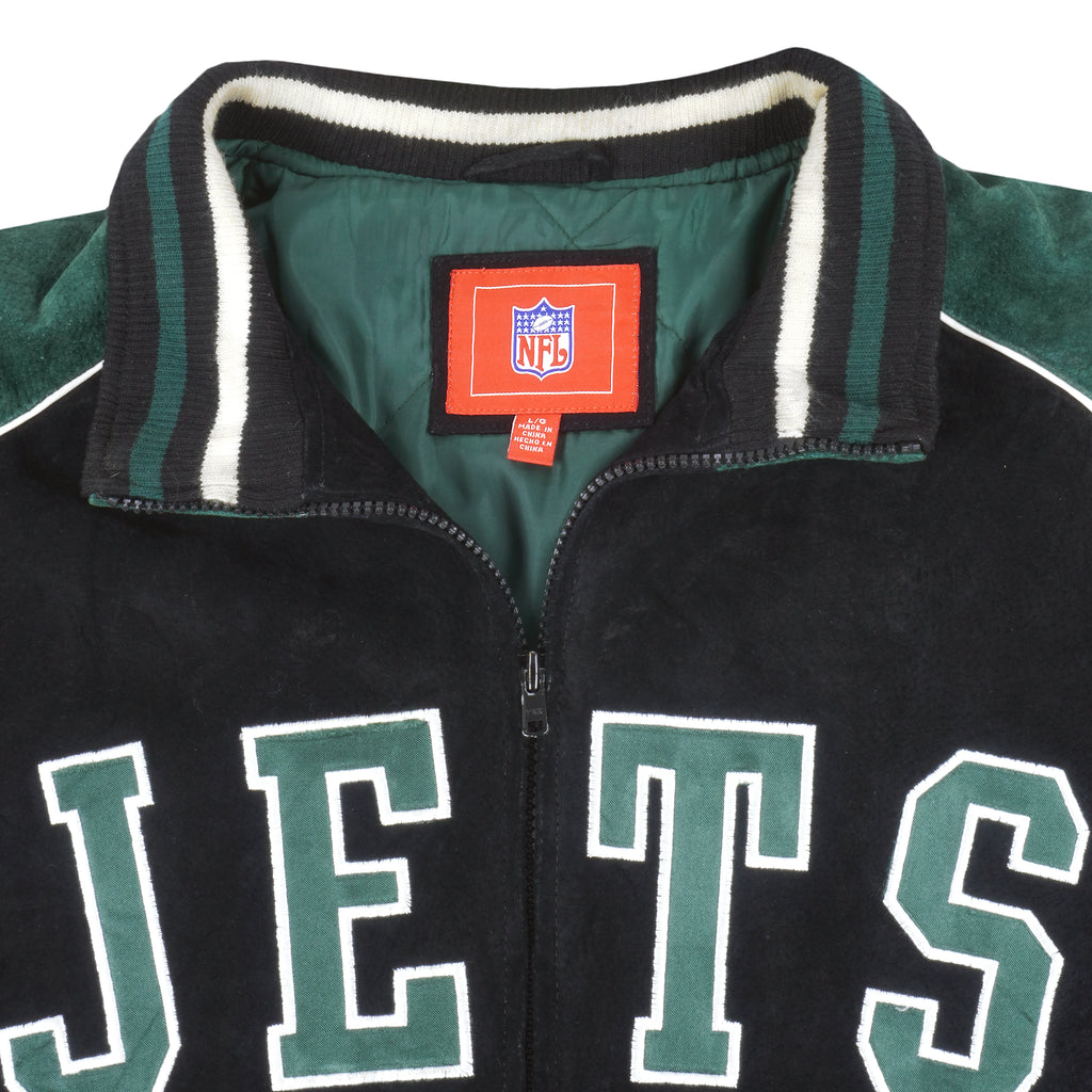 NFL - New York Jets Zip-Up Suede Jacket 1990s Large Vintage Retro Football