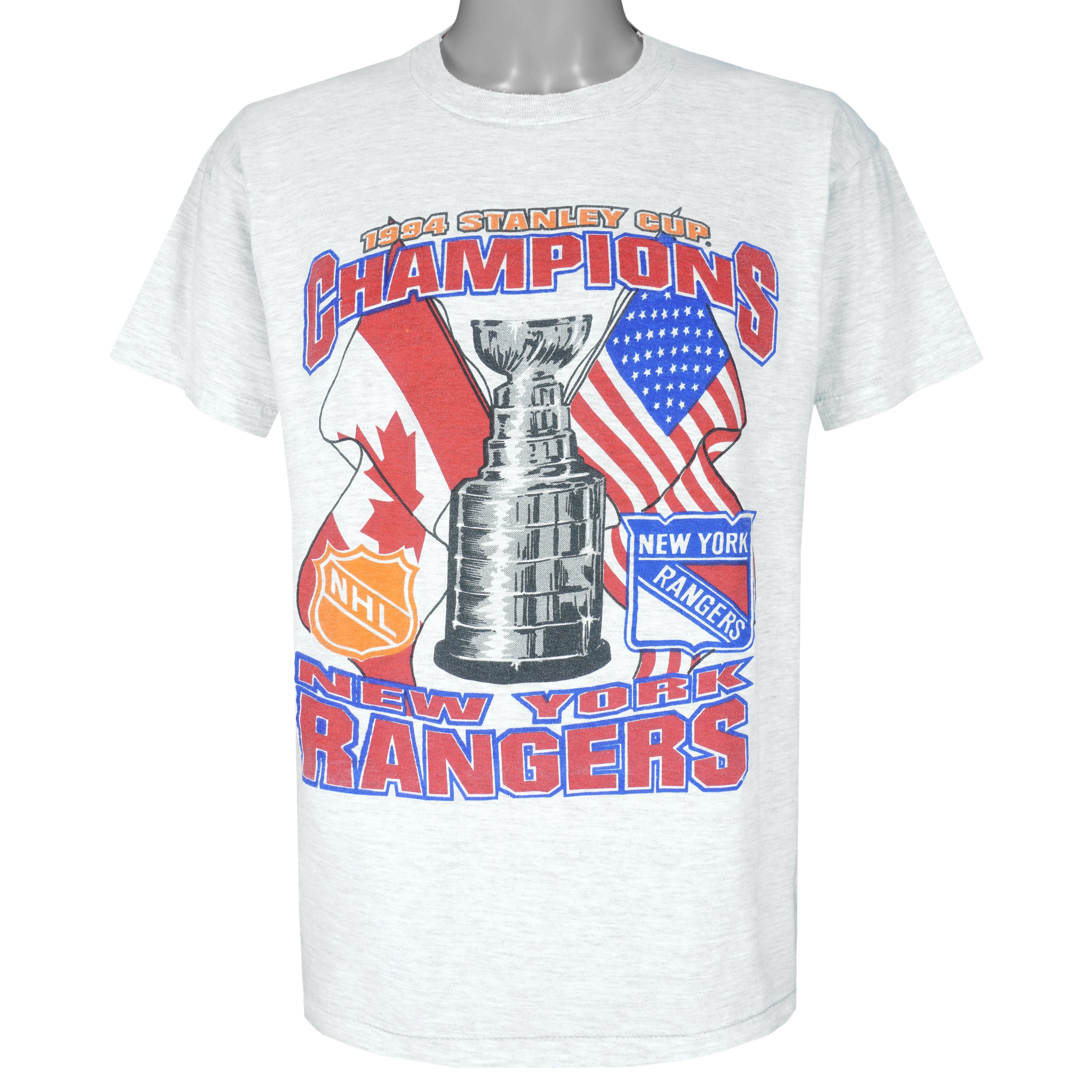 NHL - Grey New York Rangers, Stanley Cup Champions T-Shirt 1990s Large Vintage Retro Hockey
