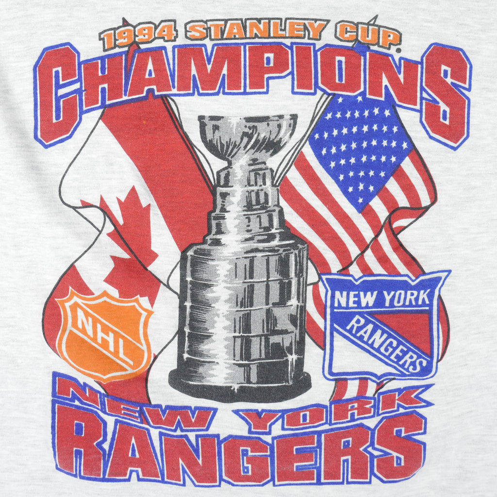 NHL - Grey New York Rangers, Stanley Cup Champions T-Shirt 1990s Large Vintage Retro Hockey