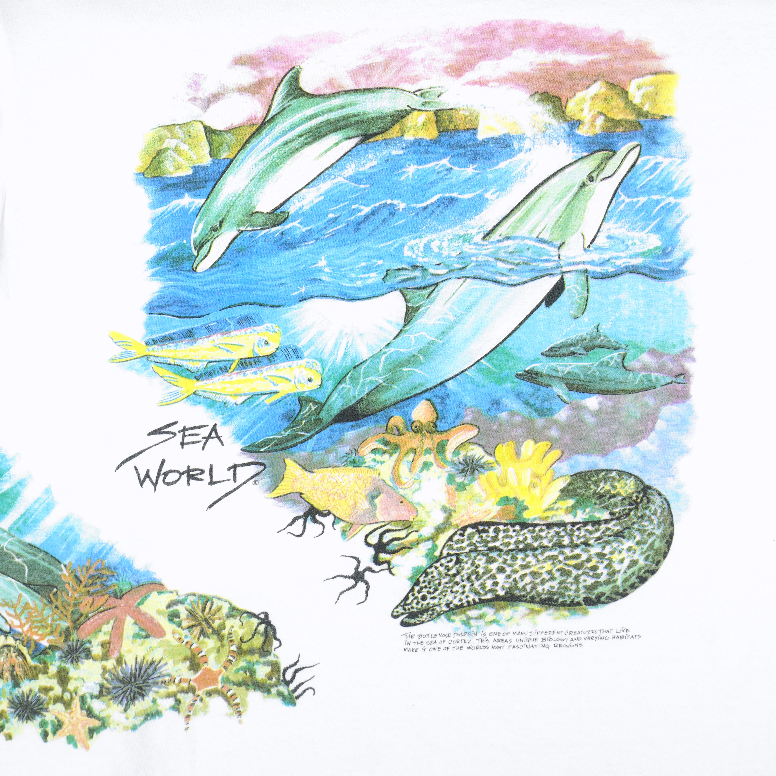 Vintage (Oneita) - White Sea World T-Shirt 1990s Large Vintage Retro