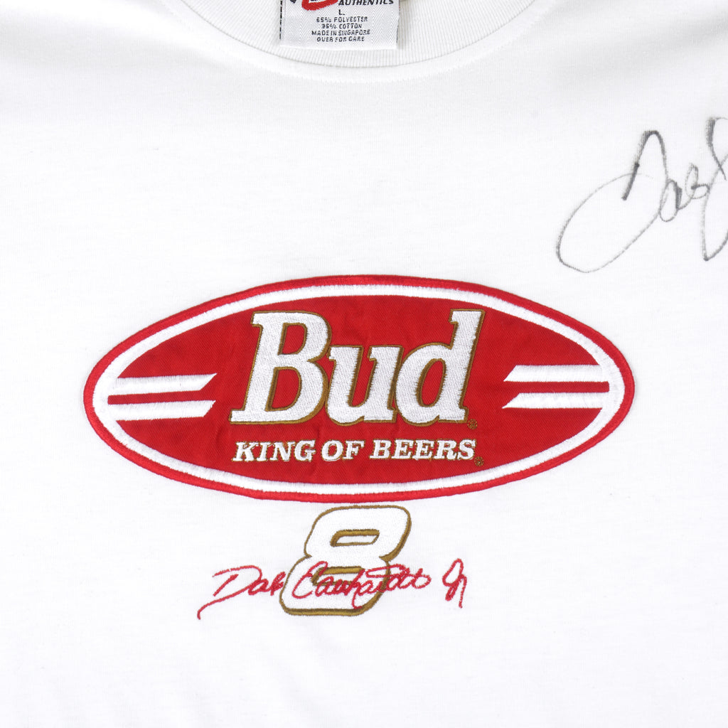NASCAR - White Dale Jr. #8 Budweiser T-Shirt 1990s Large Vintage Retro
