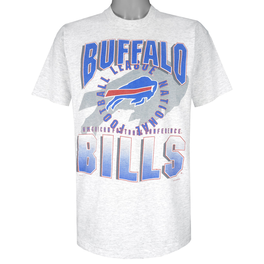 NFL - Grey Buffalo Bills Big Spell-Out T-Shirt 1992 X-Large Vintage Retro Football