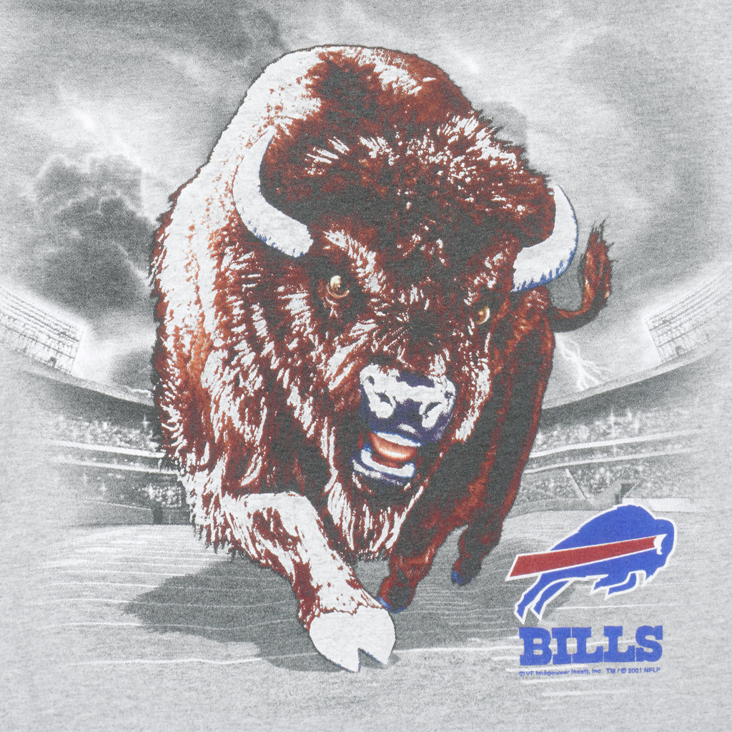NFL (Lee) - Grey Buffalo Bills Big Logo T-Shirt 2001 Medium Vintage Retro Football