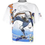 MLB (Caribe) - New York Mets Spell-Out T-Shirt 1989 Large Vintage Retro Baseball