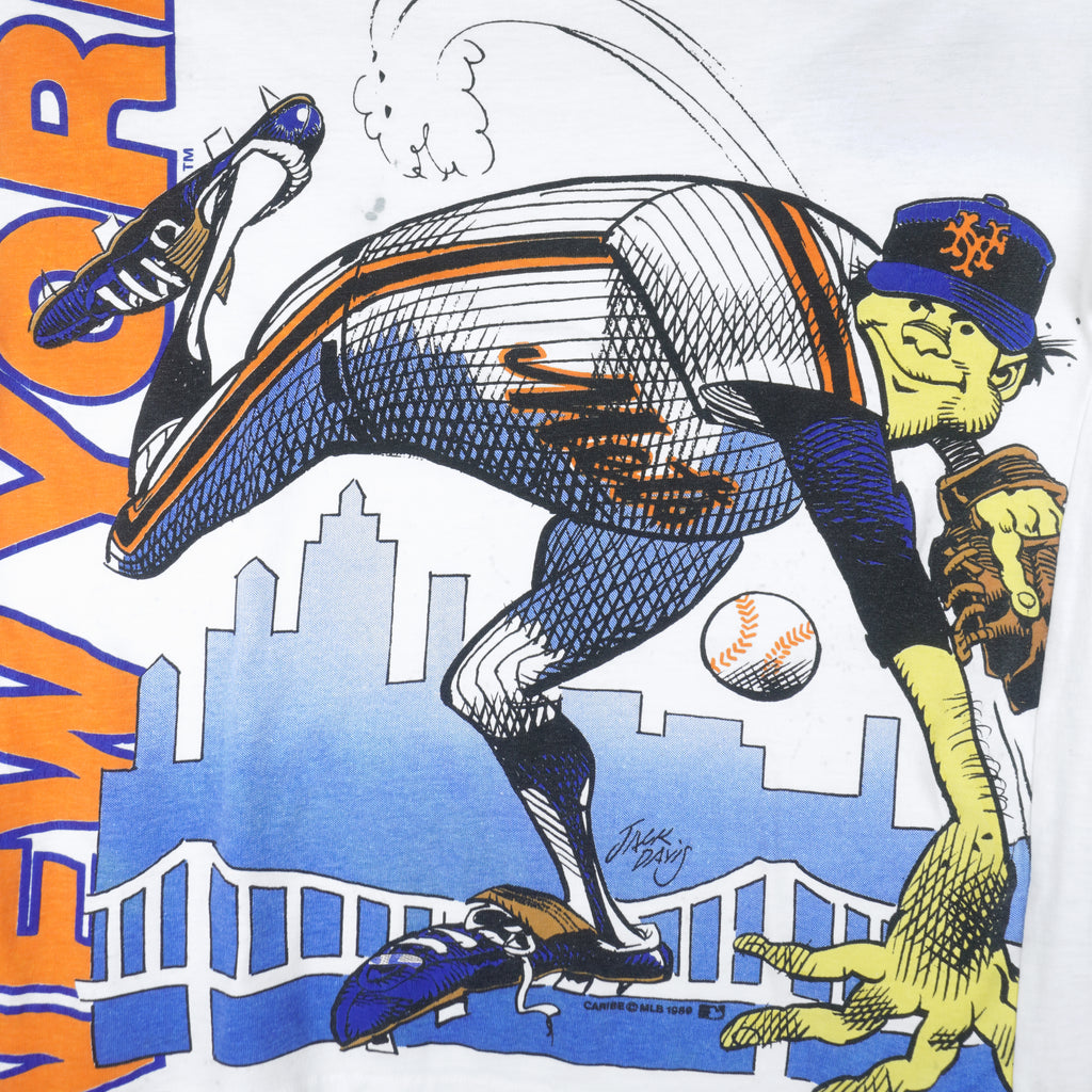 MLB (Caribe) - New York Mets Spell-Out T-Shirt 1989 Large Vintage Retro Baseball