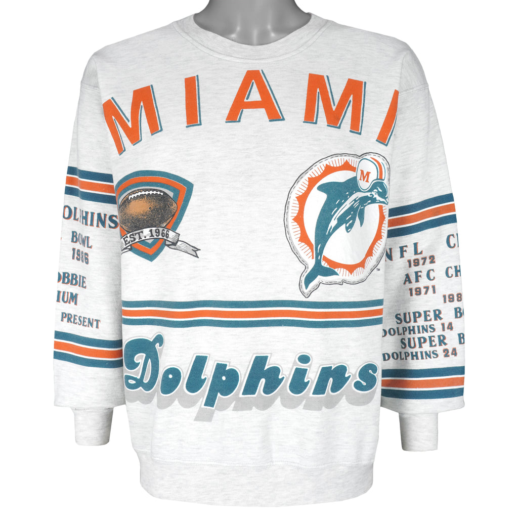 NFL - Miami Dolphins Spell-Out Crew Neck Sweatshirt 1990s X-Large Vintage Retro Football