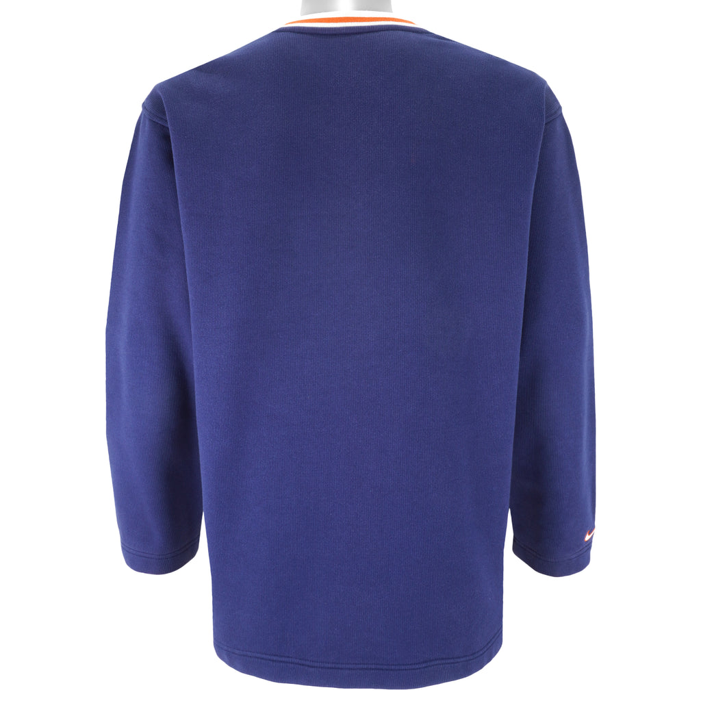 Nike - Navy blue Embroidered V-Neck Sweatshirt 1990s Large Vintage Retro