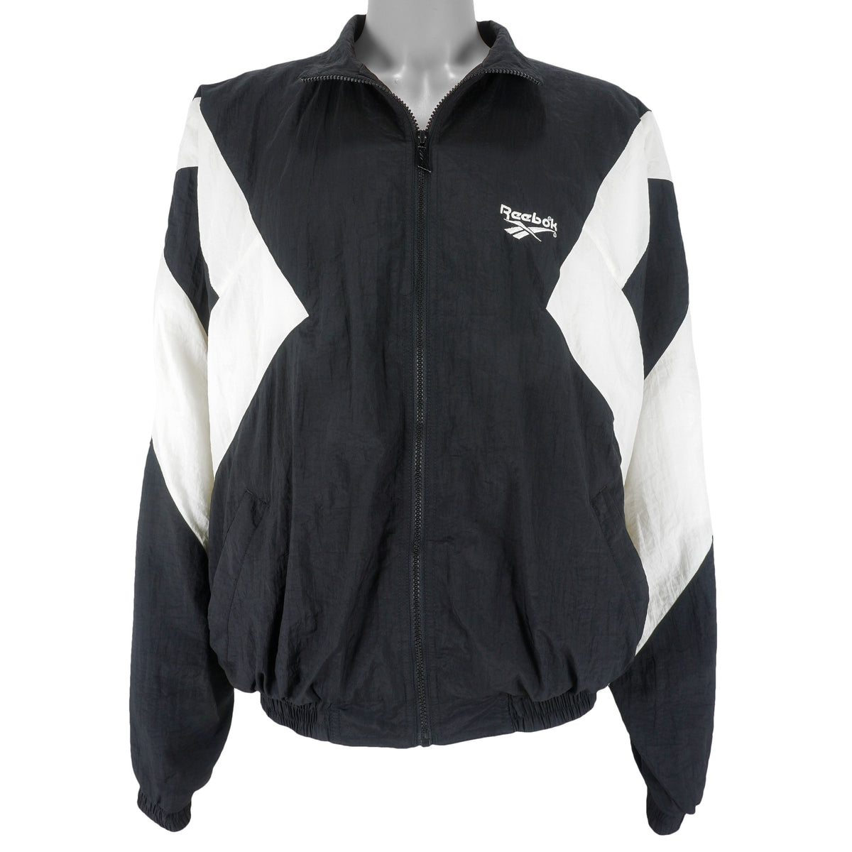 Reebok - B&W Zip-Up Windbreaker 1990s X-Large Vintage Retro
