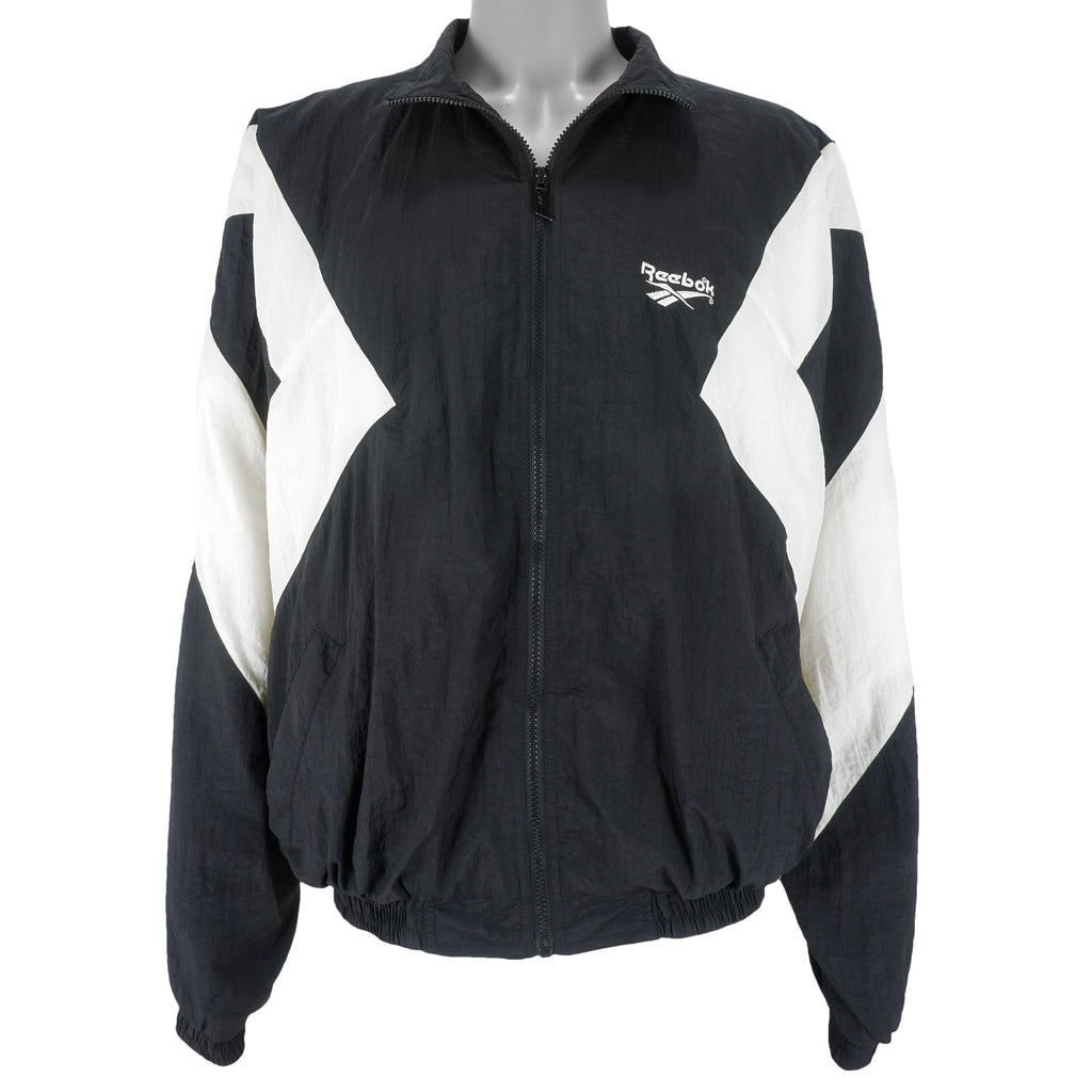 Reebok - B&W Zip-Up Windbreaker 1990s X-Large Vintage Retro