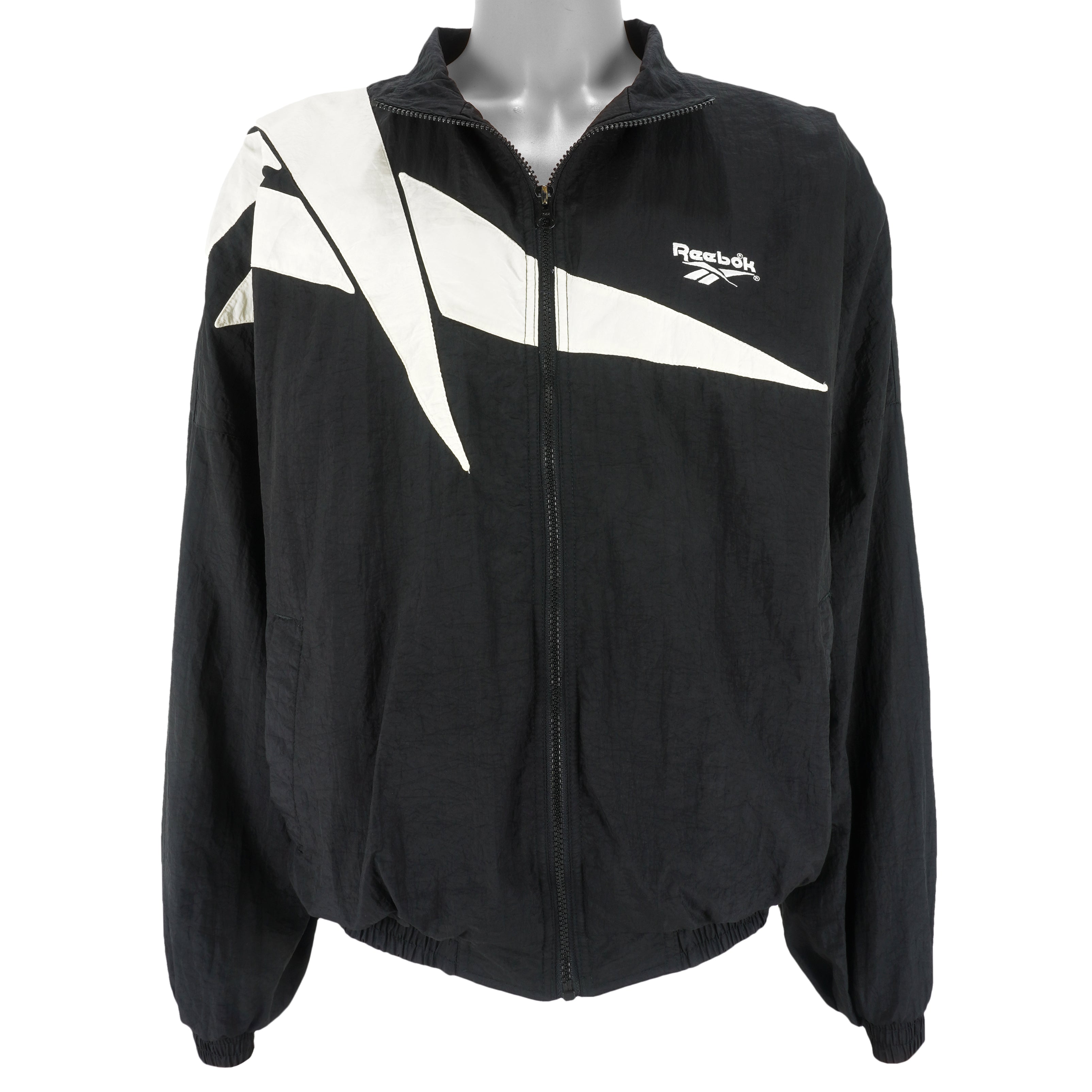Reebok - B&W Kamikaze Windbreaker 1990s Large Vintage Retro