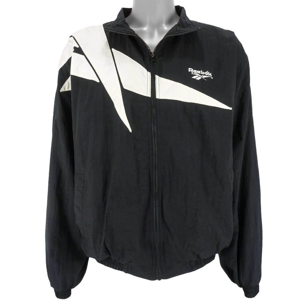 Reebok - B&W Kamikaze Windbreaker 1990s Large Vintage Retro
