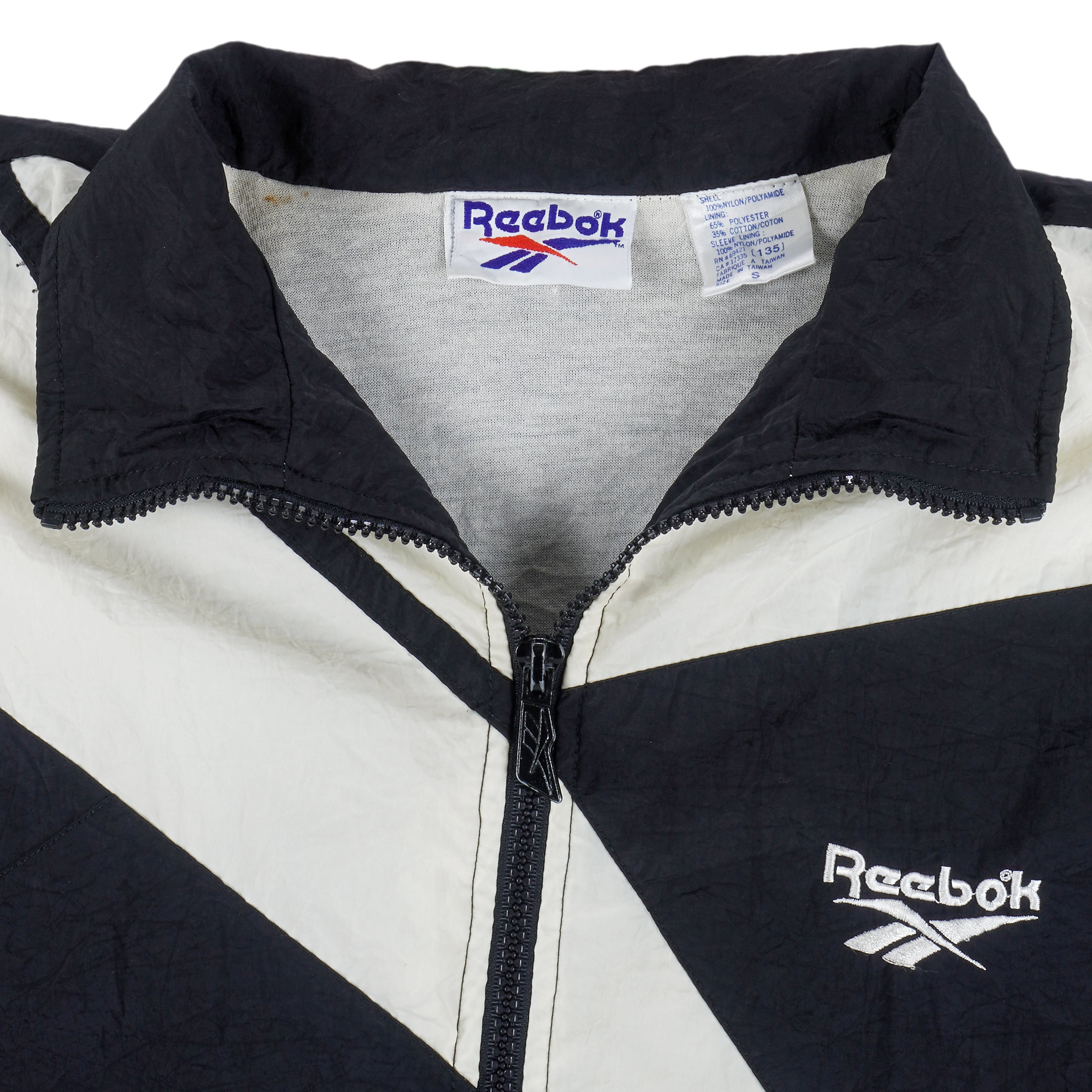 Reebok - B&W Kamikaze Windbreaker 1990s Small Vintage Retro