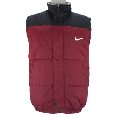 Nike - Red With Black Embroidered Puffer Vest 1990s X-Large