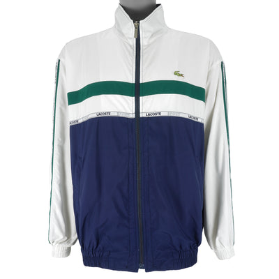 Lacoste - White & Blue Taped-Logo Zip-Up Jacket X-Large