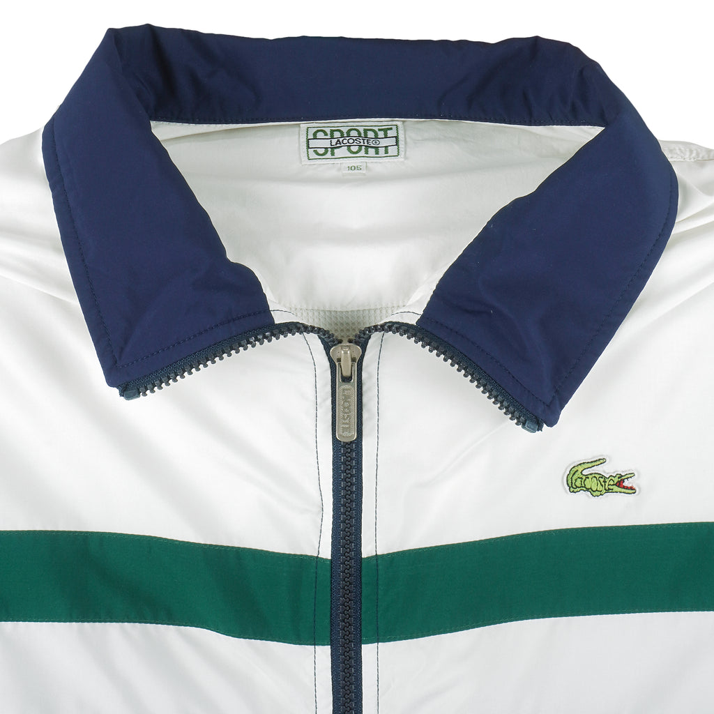 Lacoste - White & Blue Taped-Logo Zip-Up Jacket X-Large Vintage Retro