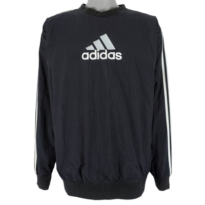 Adidas - Black Embroidered Pullover Windbreaker 1990s Large