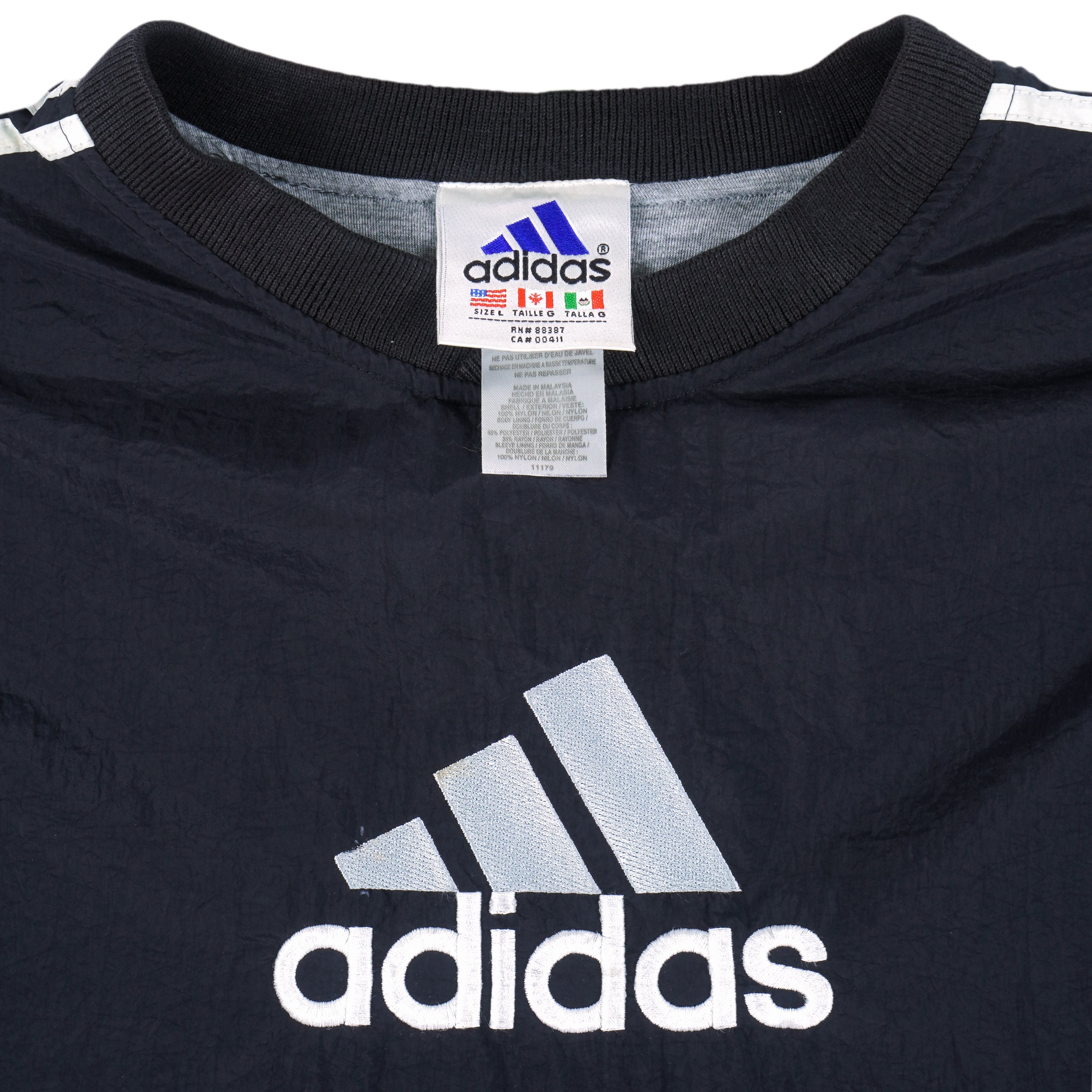 Adidas - Black Pullover Windbreaker 1990s Large Vintage Retro
