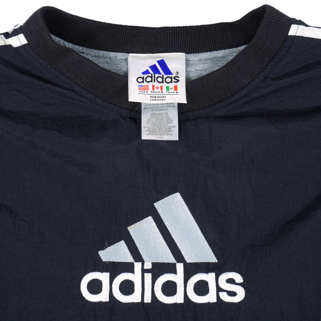 Adidas - Black Pullover Windbreaker 1990s Large Vintage Retro