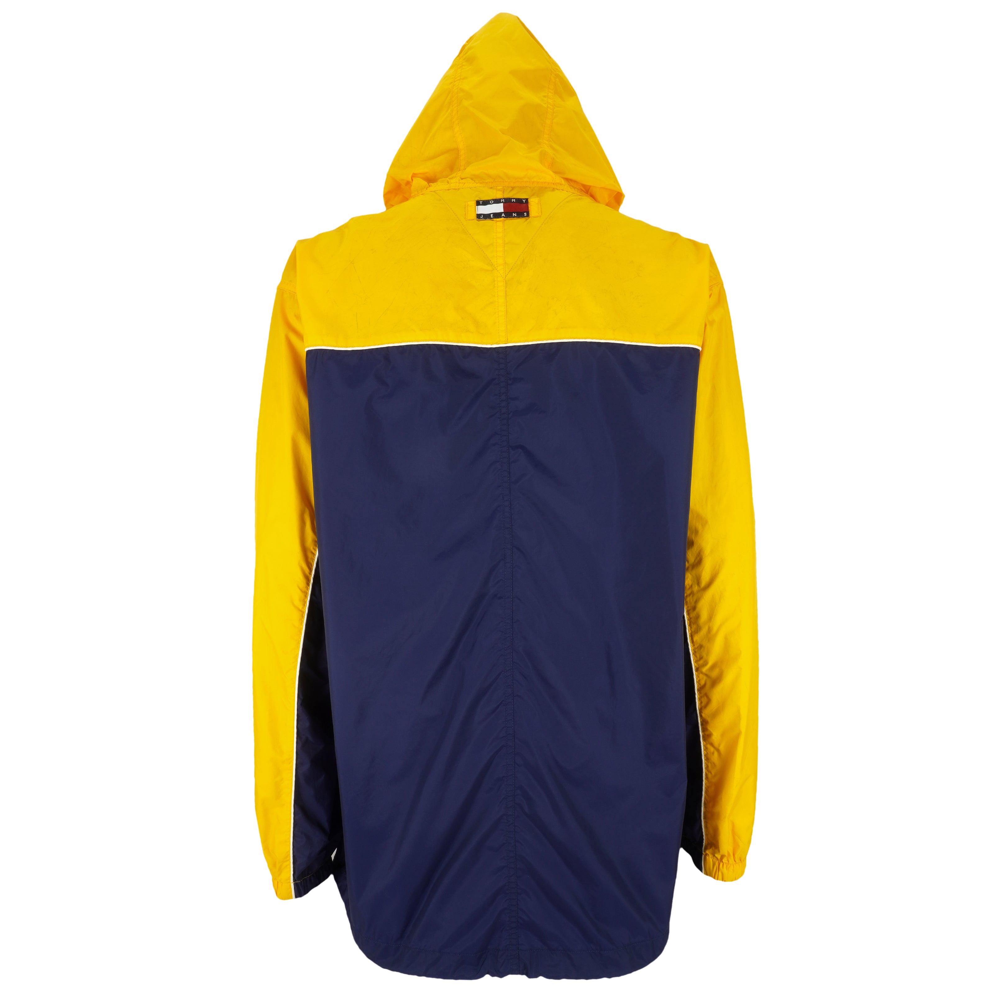 Tommy Hilfiger - Yellow & Blue 1/4 Zip Hooded Windbreaker 1990s X-Large Vintage Retro